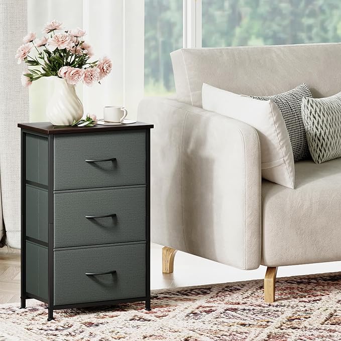 Somdot Dresser for Bedroom with 3 Drawers, Storage Organizer Chest of Drawers with Removable Fabric Bins for Closet Bedside L