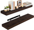 BAMEOS Solid Bamboo Floating Shelves, Set of 2 with Invisible Brackets, Natural Wood Grain Decor for Living Room, Bedroom, Ki