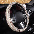 AUTOYOUTH Leopard Print Steering Wheel Cover - Bling Crystal Rhinestones Cheetah Print on PVC Leather Non-Slip Breathable Des