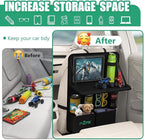 Car Backseat Organizer with Tablet Holder,11 Storage Pockets with Foldable Food Tray, Protector Kick Mats for Kids, Travel Accessories Organizer (Black, 2Pack with Food Tray)