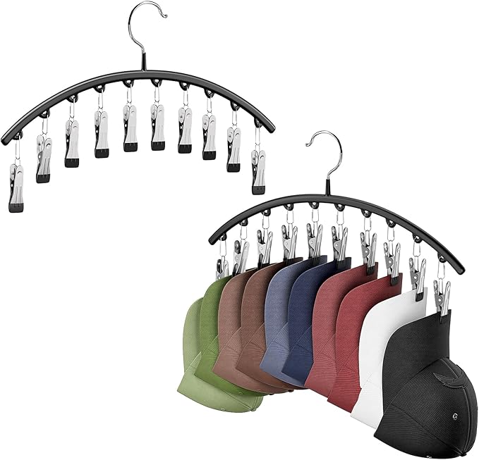 Hat Hangers for Closet, Metal 1 Pack Hat Organizer Holder for Hanger Closet Display, Hat Racks for Baseball Caps w/10 Clips, 