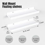 RICHER HOUSE 8 Set Floating Wall Mounted Shelves, Nursery Hanging Book Shelves with Lip for Storage, White Display Picture Le