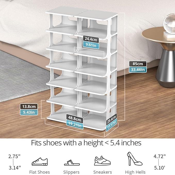 ZOINLIY Stackable Shoe Organizer for Closet, Small Shoe Rack for Entryway, Bedroom, Dorm Rooms, Free Standing Shoe Shelf, Pla
