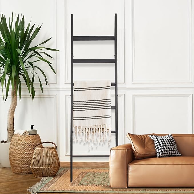 6-Tier Blanket Ladder – 5.5 Ft Wall Leaning Quilt Rack, Farmhouse Blanket Storage for Living Room, Bedroom & Bathroom – Rusti