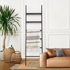 6-Tier Blanket Ladder – 5.5 Ft Wall Leaning Quilt Rack, Farmhouse Blanket Storage for Living Room, Bedroom & Bathroom – Rusti