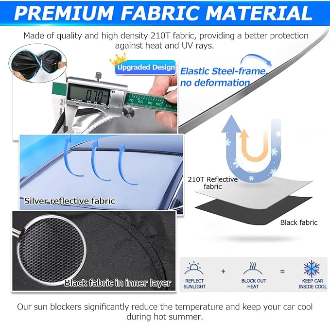 Karltys 3PCS Windshield Sun Shade for 2010-2025 Toyota 4Runner, 210T Reflective Front and Side Window Sunshade Cover Custom Fit 4-Runner, Foldable Sun Visor Protector Blocks Heat UV Rays