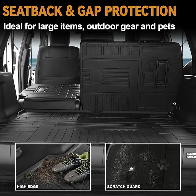Floor Mats for Toyota Land Cruiser Prado 2024-2026, All Weather Floor Mats Trunk Cargo Liner with Backrest Protectors and Door Sill Guards Accessories, Full Coverage Set (Fit 5 Seats)