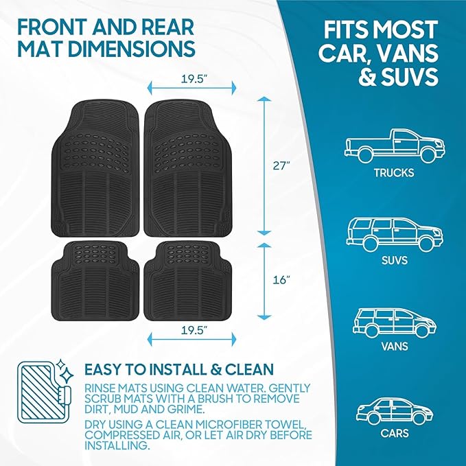 BDK PolyPro Car Seat Covers Full Set Combo with Front and Rear Waterproof All -Weather Car Floor Mats - Universal Fit Automot