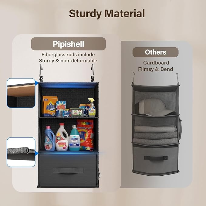 Pipishell 6-Shelf Hanging Closet Organizer with 2 Separable 3-Tier Shelves, 3 Drawers & Side Pockets Closet Organizers and St