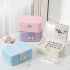 Lolalet 2 Layer Jewelry Box with Lock and Key for Teen Girls & Young Women, Jewelry Organizer Case with Round Clasp and Mirro