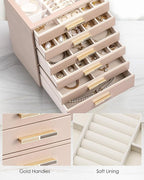 VLANDO 6 Layer Jewelry Box for Women, Glass Lid Jewelry Organizer with 6 Drawers for Necklaces Rings Earrings Bracelets - Tof