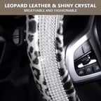 AUTOYOUTH Leopard Steering Wheel Cover - Bling Crystal Rhinestones Cheetah Print on Leather Non-Slip Breathable Design for Wo