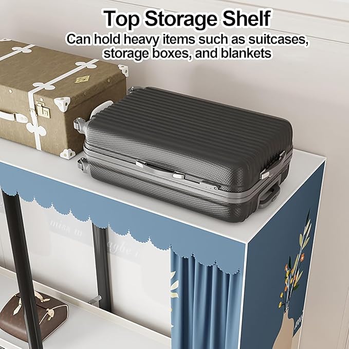 Portable Foldable Wardrobe Closet with Door - Metal Clothing Rack for Hanging Clothes, Space-Saving Coat Storage for Bedroom 