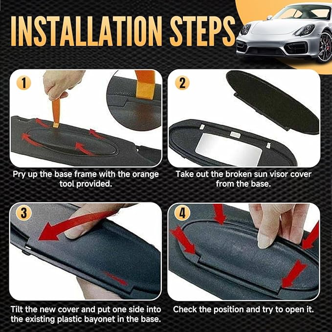 2Pcs Sun Visor Mirror Cover Replacement,Driver/Passenger Side Sunvisor Vanity Mirror Lid Caps Cover for Porsche 996/997-911 986/987 for Boxster for Cayman 1996-2010
