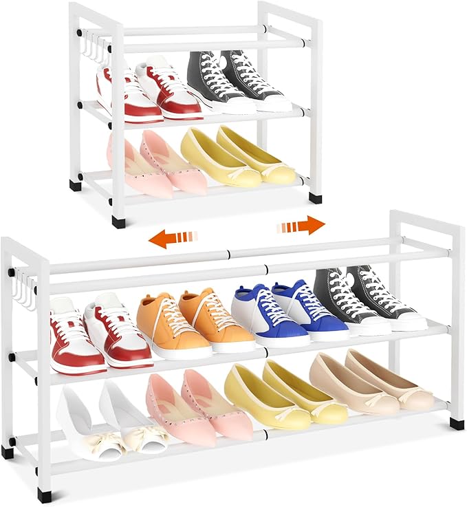 Expandable Shoe Rack for Closet Adjustable Metal Shoe Rack for Entryway 18.5"-33" Free Standing Shoe Organizer 12 Pairs with 