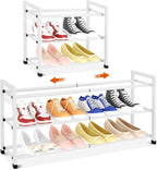 Expandable Shoe Rack for Closet Adjustable Metal Shoe Rack for Entryway 18.5"-33" Free Standing Shoe Organizer 12 Pairs with 