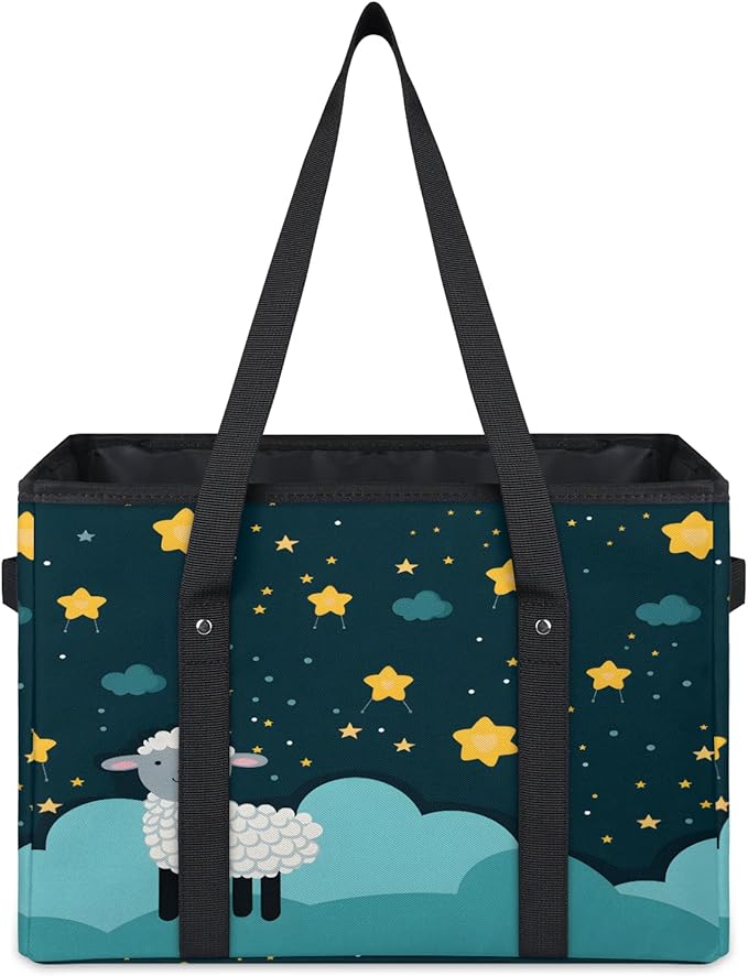 Reusable Grocery Bags Heavy Duty Shopping Bags Foldable Large Tote Bags with Long Handles & Hard Bottom