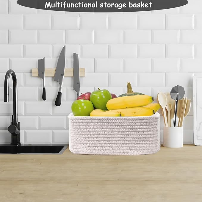 COMFY-HOMI 13" x 8.5" x 5.1" Storage Baskets for Organizing | Cotton Rope Woven Basket | Toy Storage Bin Box | Basket for She