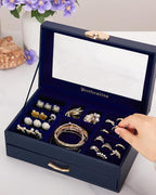 Enthralite Jewelry Box with 1 Drawers: Display Organizer for Earrings Necklaces - Gifts for Girls Women (Dark Blue)