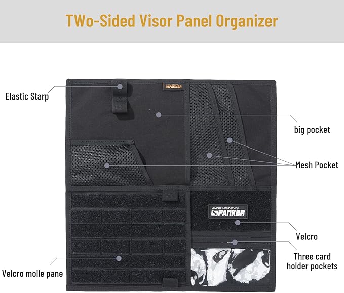 EXCELLENT ELITE SPANKER Tactical Visor Panel Organizer for Pickup F150 Large Molle Vehicle Sun Visor Holder Car Sunshade Storage Pouch