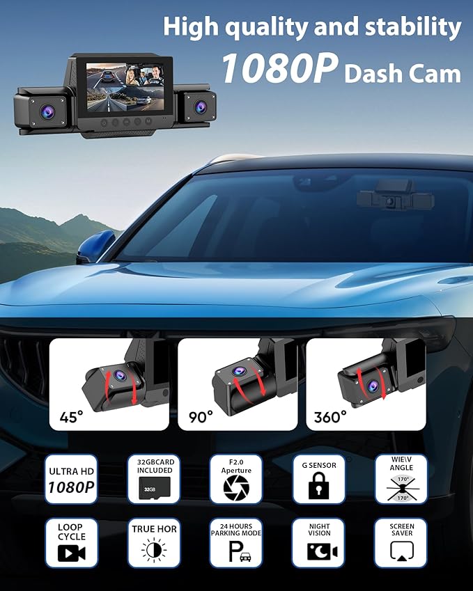 4 Channel Dash Cam 360 View for All-Round Protection, 4-Way Front Rear Inside Recording, Built-in 5G WiFi & GPS, APP Control,