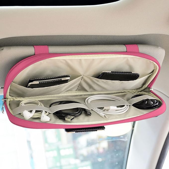 Da by Car Sun Visor Organizer Auto Interior Accessories Visor Pocket Organizer Car Truck Visor Storage Pouch Holder with Multi-Pocket Double Zippers New (Pink)
