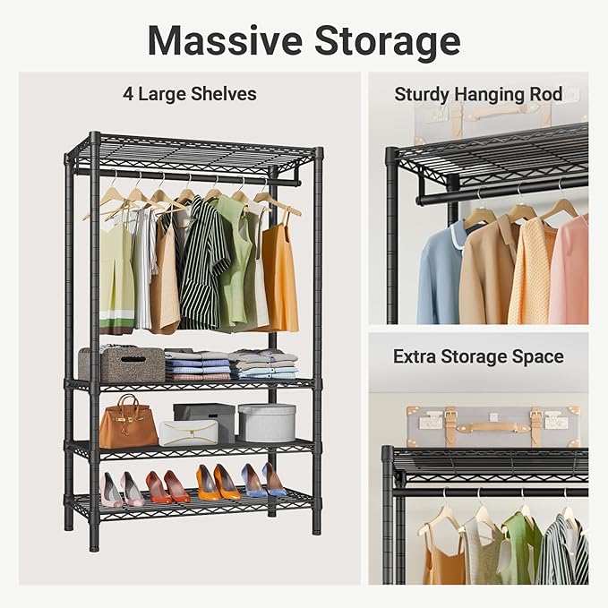 VIPEK V1 Wire Garment Rack 4 Tiers Heavy Duty Clothes Racks for Hanging Clothes Large Clothing Rack Freestanding Closet with 