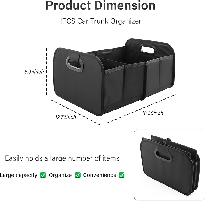 Large Capacity Trunk Organizer for Car,Foldable Multi-Compartment SUV Trunk Organizer for Storaging Tools Toys Foods,