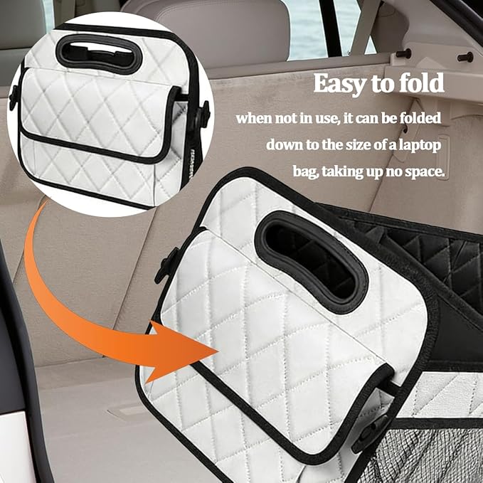 Car Trunk Organizer, Collapsible Sturdy Multi-Compartment Vehicle Cargo Storage Bag, Removable Automotive Trunk Organization