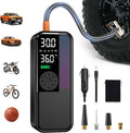 Tire Inflator Portable Air Compressor, 150 PSI Cordless Air Pump, Dual Power 6000mAh, 12V DC Car Plug, Fast Inflation 24L/Min, Auto Shut-Off, LED Light, 4 Preset Modes for Car, Bike, Motorcycle, Balls