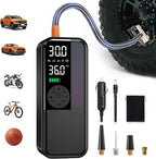 Tire Inflator Portable Air Compressor, 150 PSI Cordless Air Pump, Dual Power 6000mAh, 12V DC Car Plug, Fast Inflation 24L/Min, Auto Shut-Off, LED Light, 4 Preset Modes for Car, Bike, Motorcycle, Balls