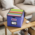 Huolewa Decorative Leather File Organizer Storage Boxes with Lids Set of 4, Document Boxes Organizer, Filing Boxes, Decorativ