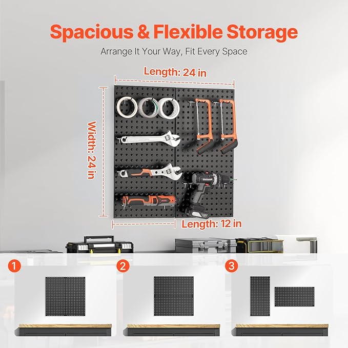VEVOR Metal Pegboard Panels, 24" x 12" Pegboard, 2 Panels, Heavy Duty Peg Board Wall Organizer with Accessories, for Living R