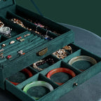 Women Jewelry Box Lockable 3 Layers Large Jewelry Organizer Storage Case for Earrings Necklaces Rings Bracelets,Green Display