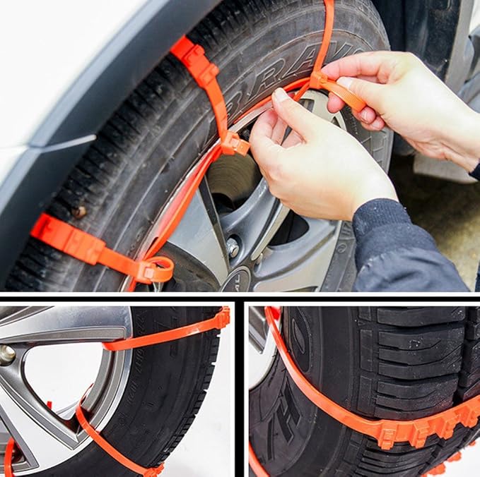 KIMISS 10PCS Universal Snow Tire Chains for Cars, Heavy Duty Anti-Skid Chains with Thickened Tendons, Reusable Winter Chains 