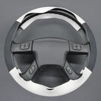 MEWANT Hand-Stitched Steering Wheel Cover for Chevy Silverado 1500 2003-2006 Trailblazer Black White Faux Leather Wrap