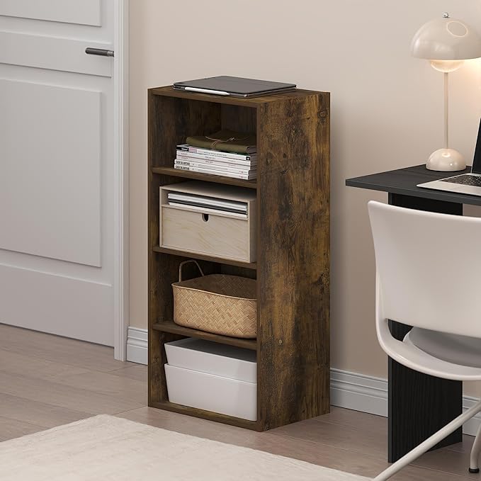 Furinno Basic Book Shelf, 4-Tier Bookcase with Open Shelf, Bookshelf, Cube Storage Organizer, 11 x 17 x 35, for Living Room, 