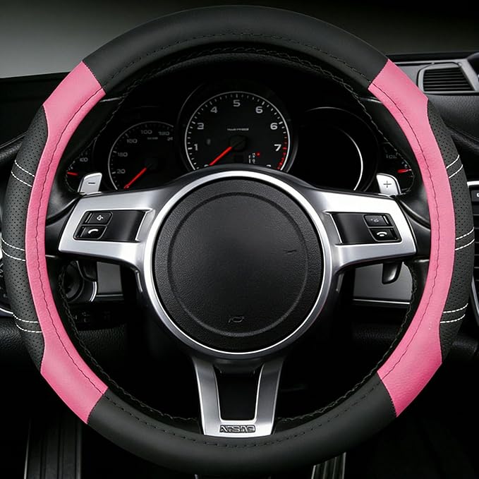 NBTEPEM Customized Auto Car Steering Wheel Cover for Honda Accord, Civic, CR-V, HR-V, Pilot, Microfiber Leather Sport Steerin