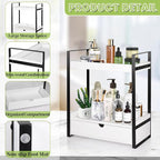 2-Tier Wooden Counter Shelf with Drawer, Vanity Tray for Organization and Decor, Countertop Organizer for Bathroom and Kitche