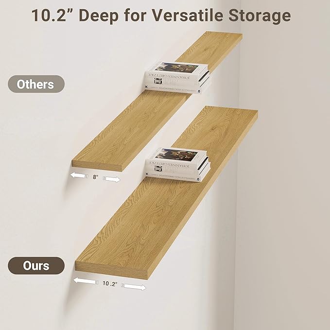 Vivelove 10" Deep Floating Shelves with Invisible Brackets, 55" Wall Shelves for Bathroom Bedroom Kitchen Living Room Laundry