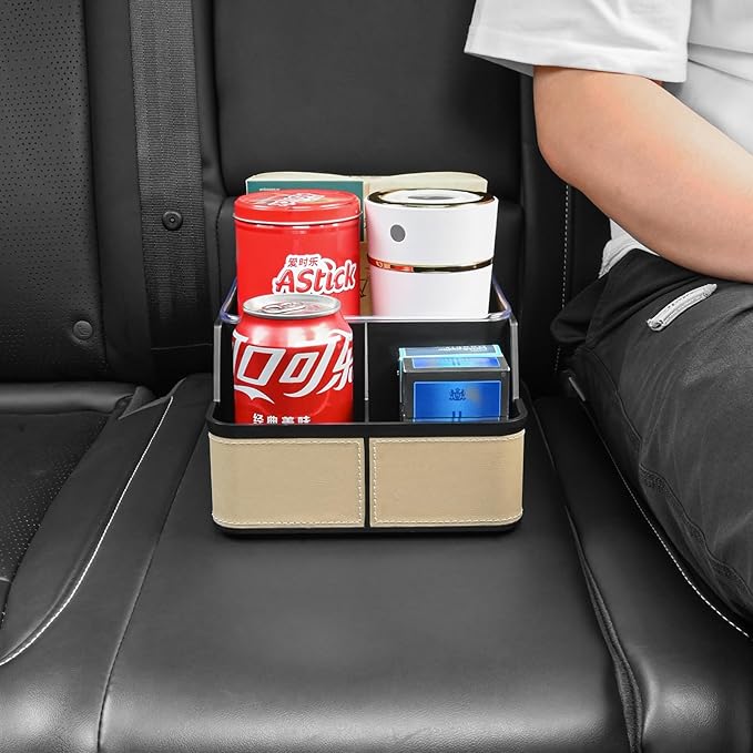 Car Organizer Between Back Seat,Car Armrest Storage Box with Compartment,Multifunctional Front Seat Organizer,Center Console Cup Holder Tray,Car Seat Organizer with Non-slip Mat(Beige)