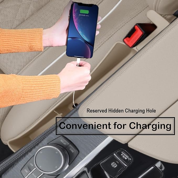 Car Seat Gap Filler Plug Strip with Storage Slot, Automotive Side Seat Organizer or Catcher Fill The Gap Between Seat & Console, Universal Auto Storage Box Inserts for Phone Coins Wallets Keys, Beige