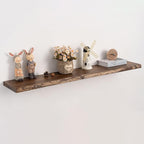 Live Edge Floating Shelf, 48 Inch Solid Elm Wood - Vintage Rustic Wood Wall Shelf with Invisible Brackets for Living Room, Ki
