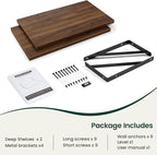 Floating Shelves, 12 Inch Deep Rustic Wood Wall Storage, 24W x 12D Wall Shelves Set of 2, Heavy Duty Metal Brackets, Large In