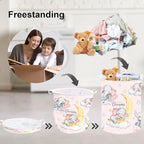 Clastyle Sleeping Elephant Kid Laundry Basket Pink Baby Girls Clothes Hamper for Nursery Collapsible Star Moon Towel Toy Stor