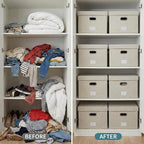 PRANDOM Storage Bins with Lids [3-Pack] Linen Fabric Foldable Storage Boxes Organizer Containers Baskets Cube with Cover for 