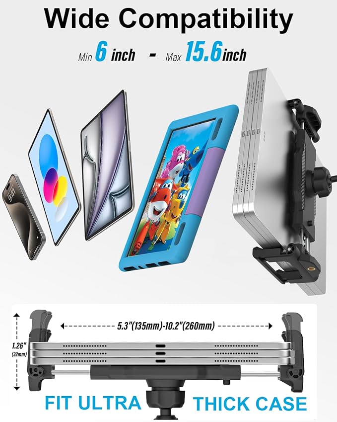 woleyi Tablet Holder for Car Cup Holder, [Full Motion Swivel 19.7" Height] Metal Tablet Car Mount for Truck, for iPad Pro Air Mini, Galaxy Tab, Z Fold, Fire, iPhone, 6-15.6" Devices, Cars Trucks SUVs