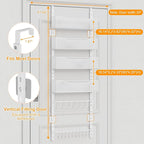 Over the Door Organizer, 2 in 1 Metal Hanging Closet Organizer & Hat Rack with 4 Adjustable Baskets, 8 Hooks, 10 Clips, Behin
