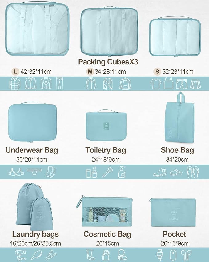 Packing Cubes 10 PCS, Mesh Breathable Luggage Organizers Bags, Packing Organizers, Durable Travel Essentials Bags Set, Travel