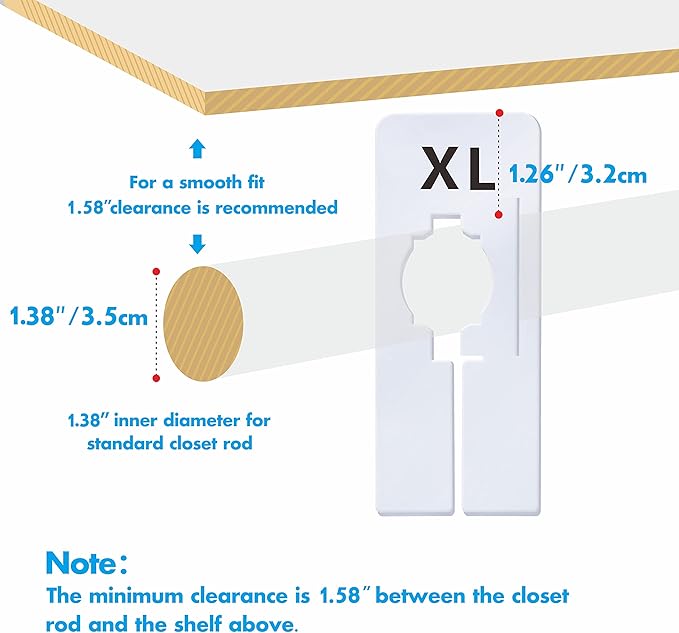 40 Pack Rectangular White Plastic Clothing Size Closet Rack Dividers Hangers, Preprinted in 8 Sizes XXS, XS, S, M, L, XL, XXL